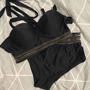 💛🖤black high wasted bikini with Aztec gold accents 💛🖤